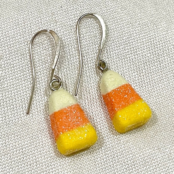 Halloween Candy Corn Sugar Gummy Earrings Glittery Kawaii Food Jewelry - Picture 1 of 5